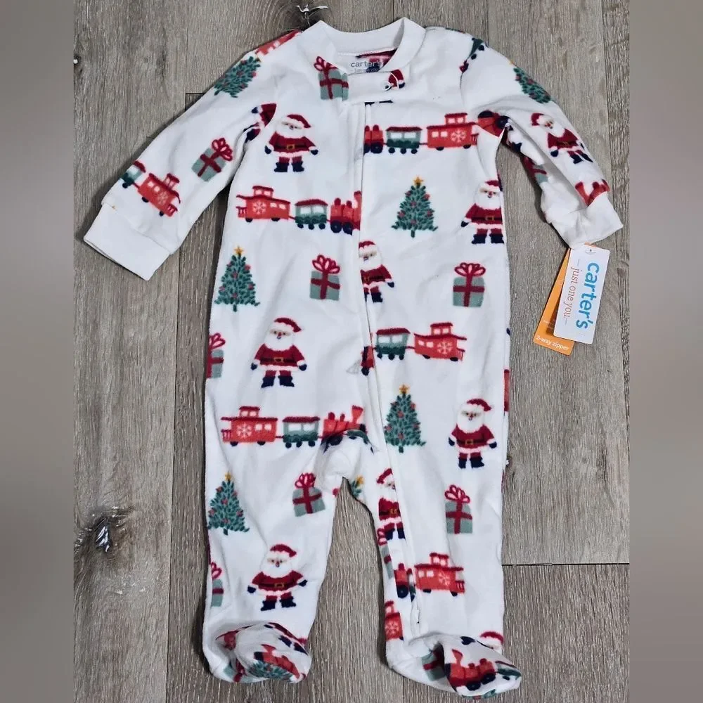 Carter's baby Size 6 Months Footed Christmas Sleeper Santa & Train NEW
